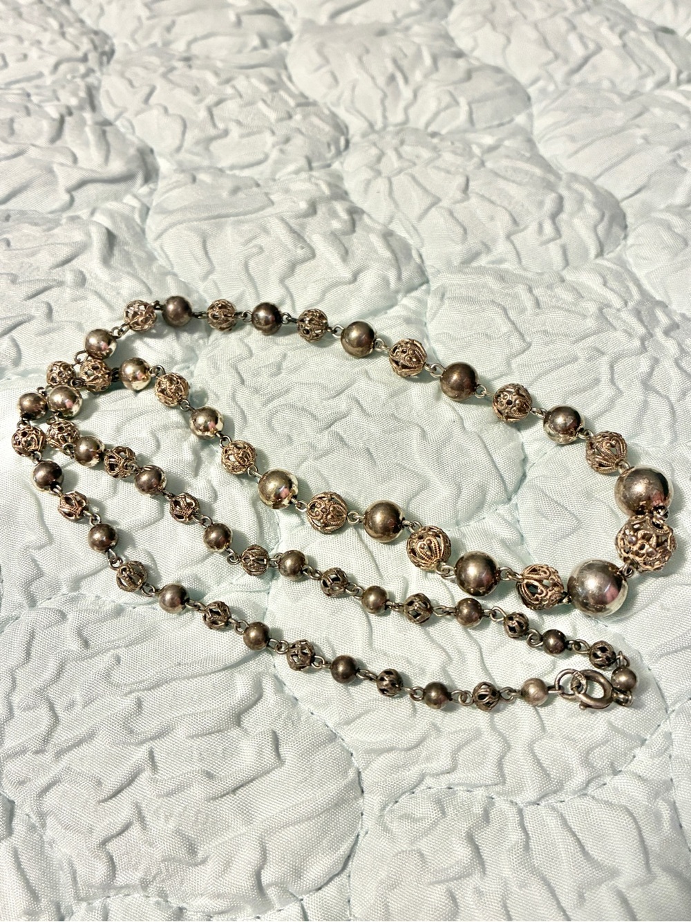 Vintage Estate Sterling Silver Filigree Bead Necklace